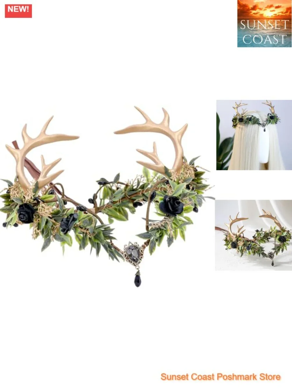 Woodland Fairy Antler Crown Flower Elf Hair Accessory Renaissance Cosplay